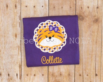 Tiger Girl Applique Monogram Purple or White Shirt or Bodysuit