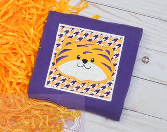 Tiger Boy Applique Monogram Purple or White Shirt or Bodysuit