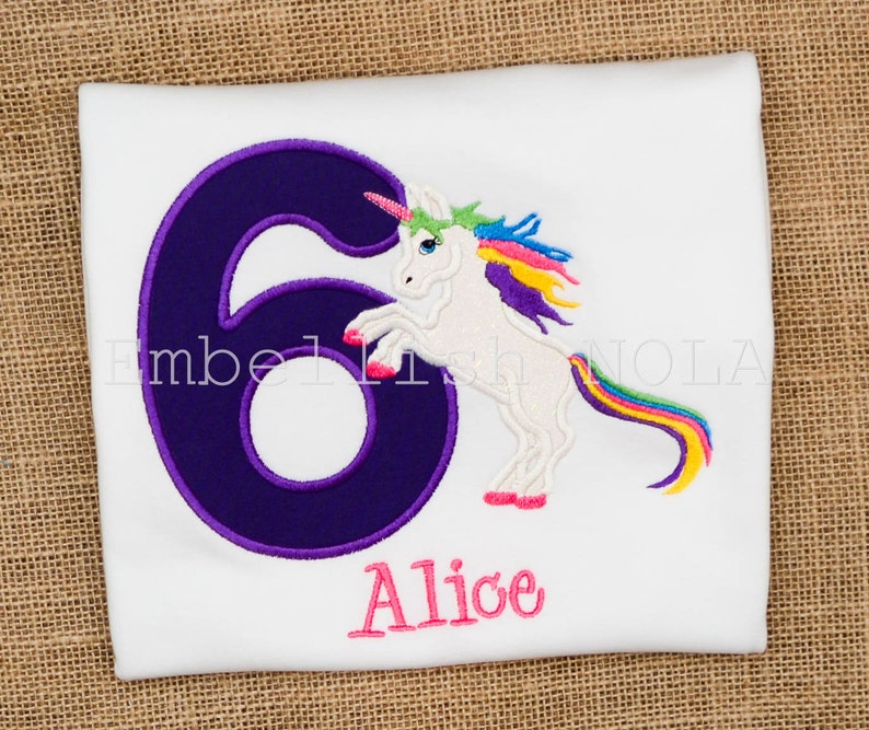 Rainbow Unicorn Glitter Appliqued Birthday Shirt image 1