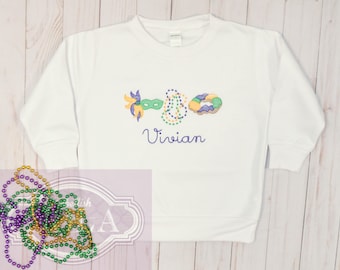 Mardi Gras Embroidered Sweatshirt, Mardi Gras, Beads, King Cake, Parades, Mardi Gras Themed Sweatshirt