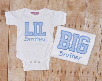 Big Brother, Little Brother, Big Bro, Lil Bro Applique Letters Shirt or Bodysuit