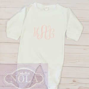 Monogrammed Baby Romper, Baby Girl Romper, Short Sleeve or Long Sleeve with Scroll Monogram