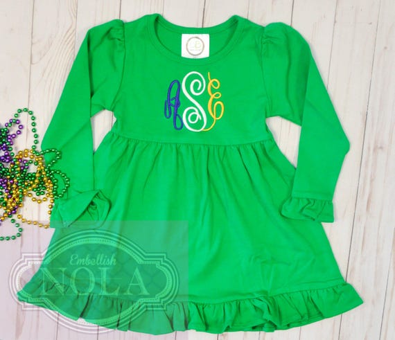 Mardi Gras Tri-color monogram Knit Ruffle Dress New Orleans Mardi Gras