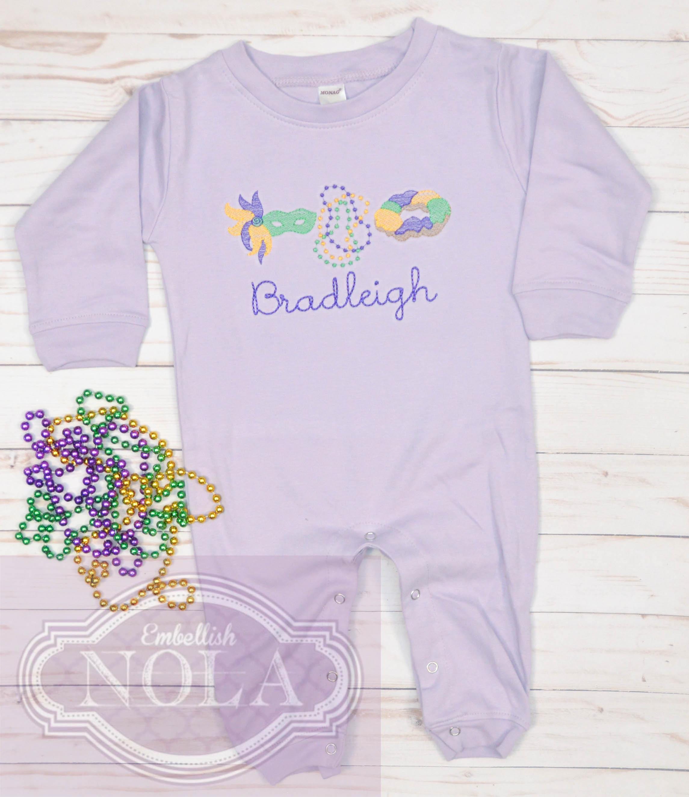 Mardi Gras Strampler, Strick-Strampler, New Orleans, Mardi Gras Outfit, Parade Outfit, Baby Strampler