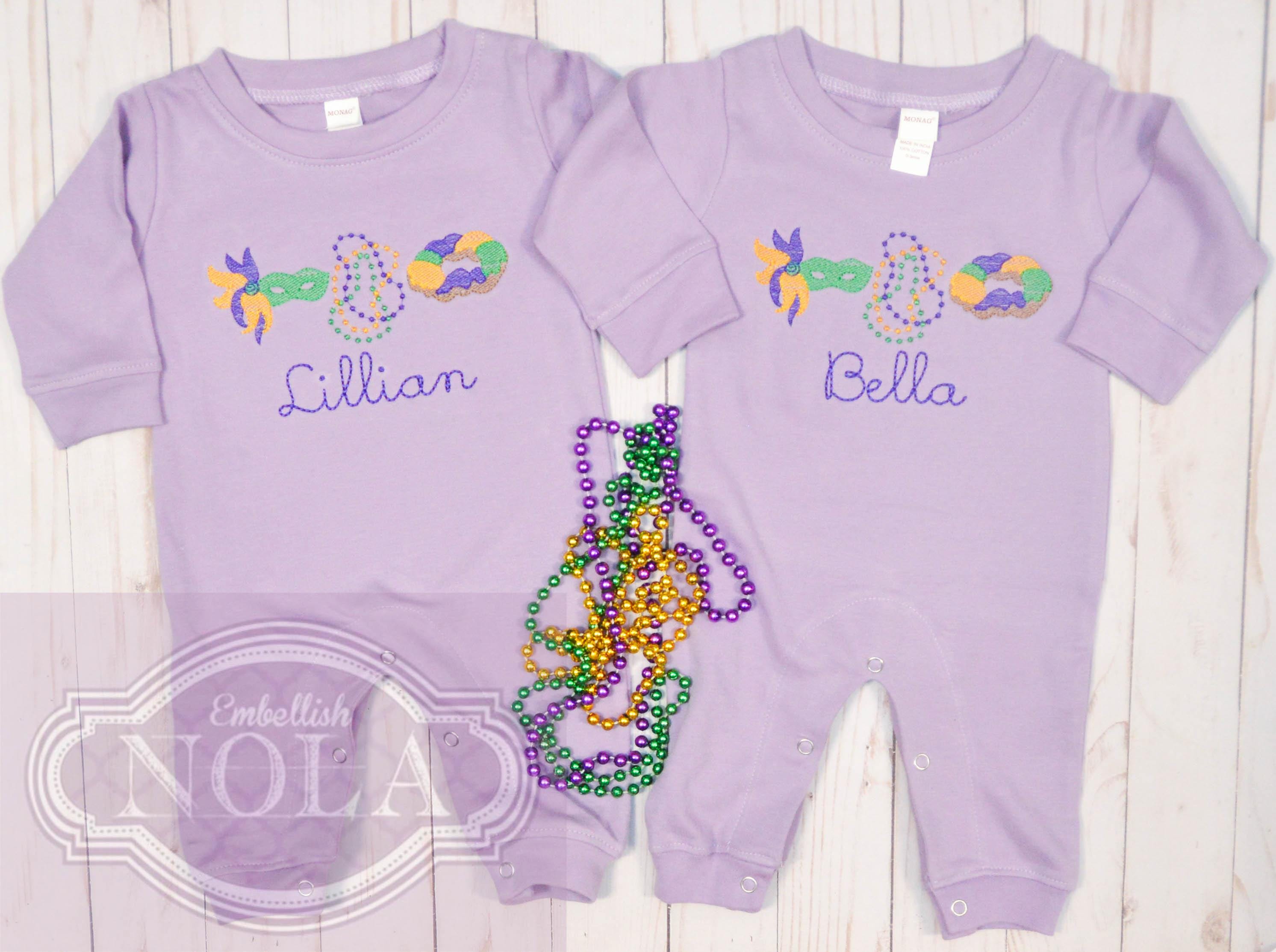 Mardi Gras Strampler, Strick-Strampler, New Orleans, Mardi Gras Outfit, Parade Outfit, Baby Strampler