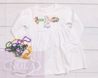 Mardi Gras Embroidered Knit Empire Dress, Short Sleeve or Long Sleeve, Mardi Gras Dress, Mardi Gras Outfit