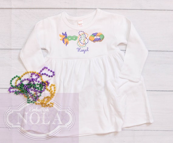 Mardi Gras Embroidered Knit Empire Dress, Short Sleeve or Long Sleeve, Mardi Gras Dress, Mardi Gras Outfit