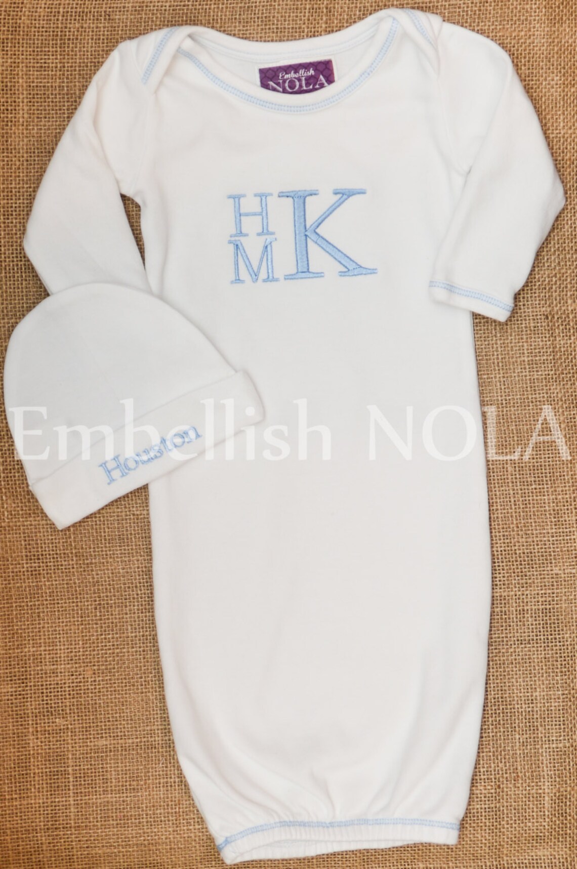 GIFT SET Monogrammed Baby Gown Baby Boy Gown Stacked Monogram Etsy
