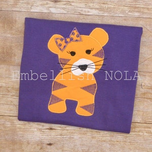 Tiger Girl Applique Monogram Purple or White Shirt or Bodysuit