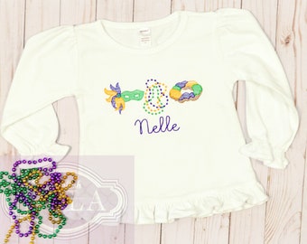 Mardi Gras Embroidered Ruffle Shirt, New Orleans, Mardi Gras Outfit