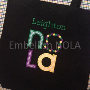 NOLA Mardi Gras Bead Bag Applique Tote Bag image 2