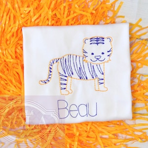 Tiger Embroidered Shirt or Bodysuit, Purple and Gold