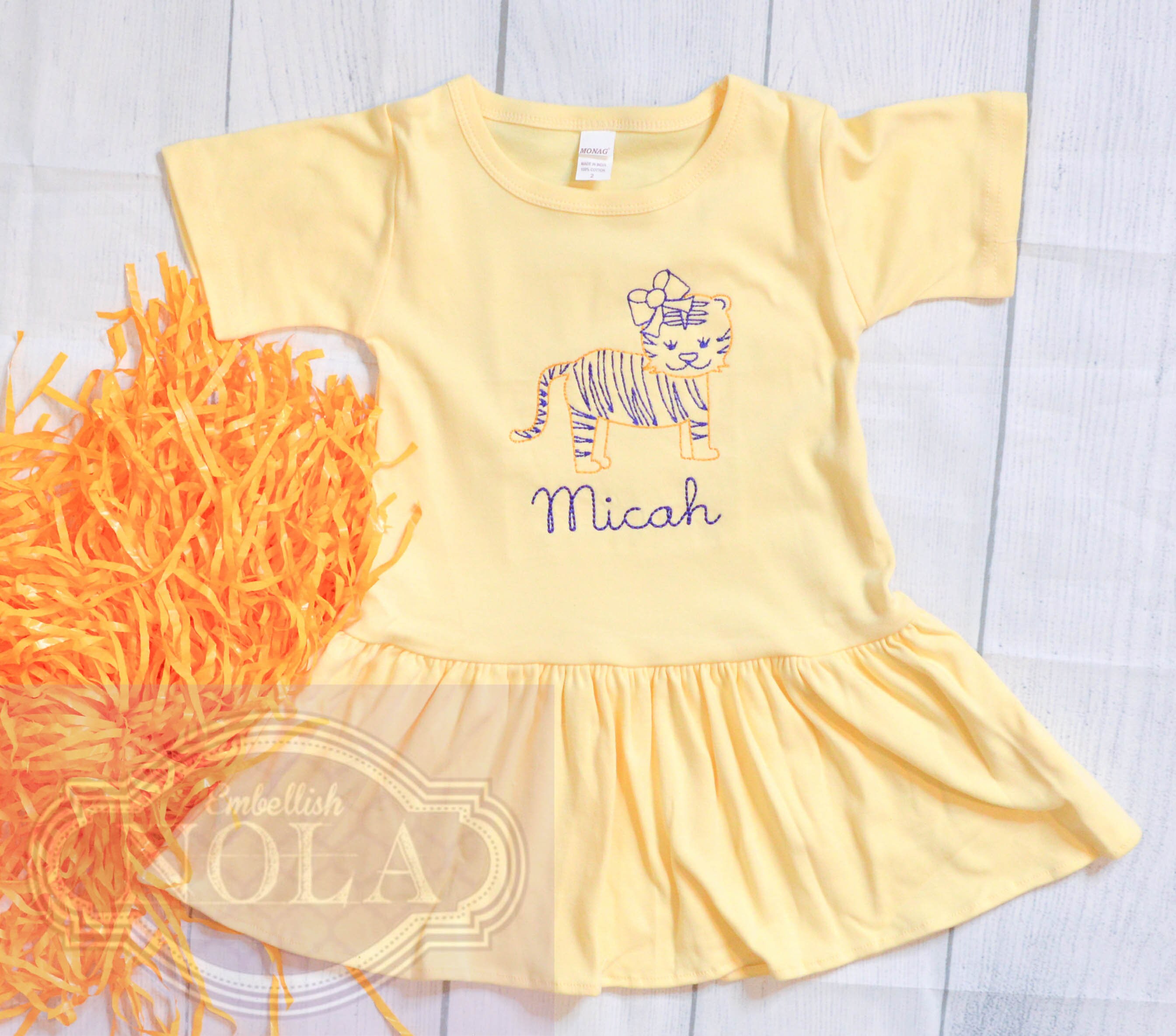 Tiger Girl Embroidered Knit Pleated Pastel Yellow Dress