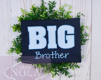 Big Brother, Little Brother, Big Bro, Lil Bro Applique Letters Shirt or Bodysuit, Navy or White