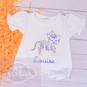 Tiger Girl Embroidered Romper, Purple and Gold image 6