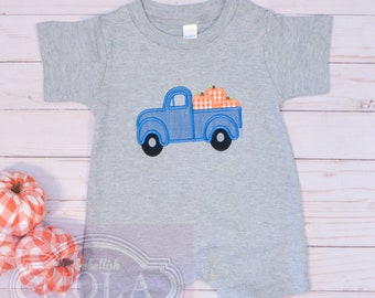 Pumpkin Truck Applique Romper, Pumpkin Romper, Fall Romper