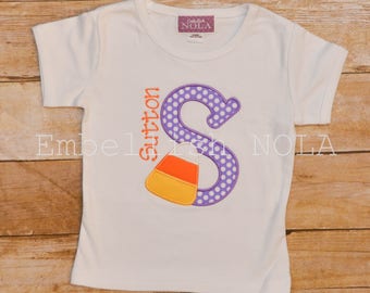 Candy Corn Letter Applique Halloween Shirt or Bodysuit