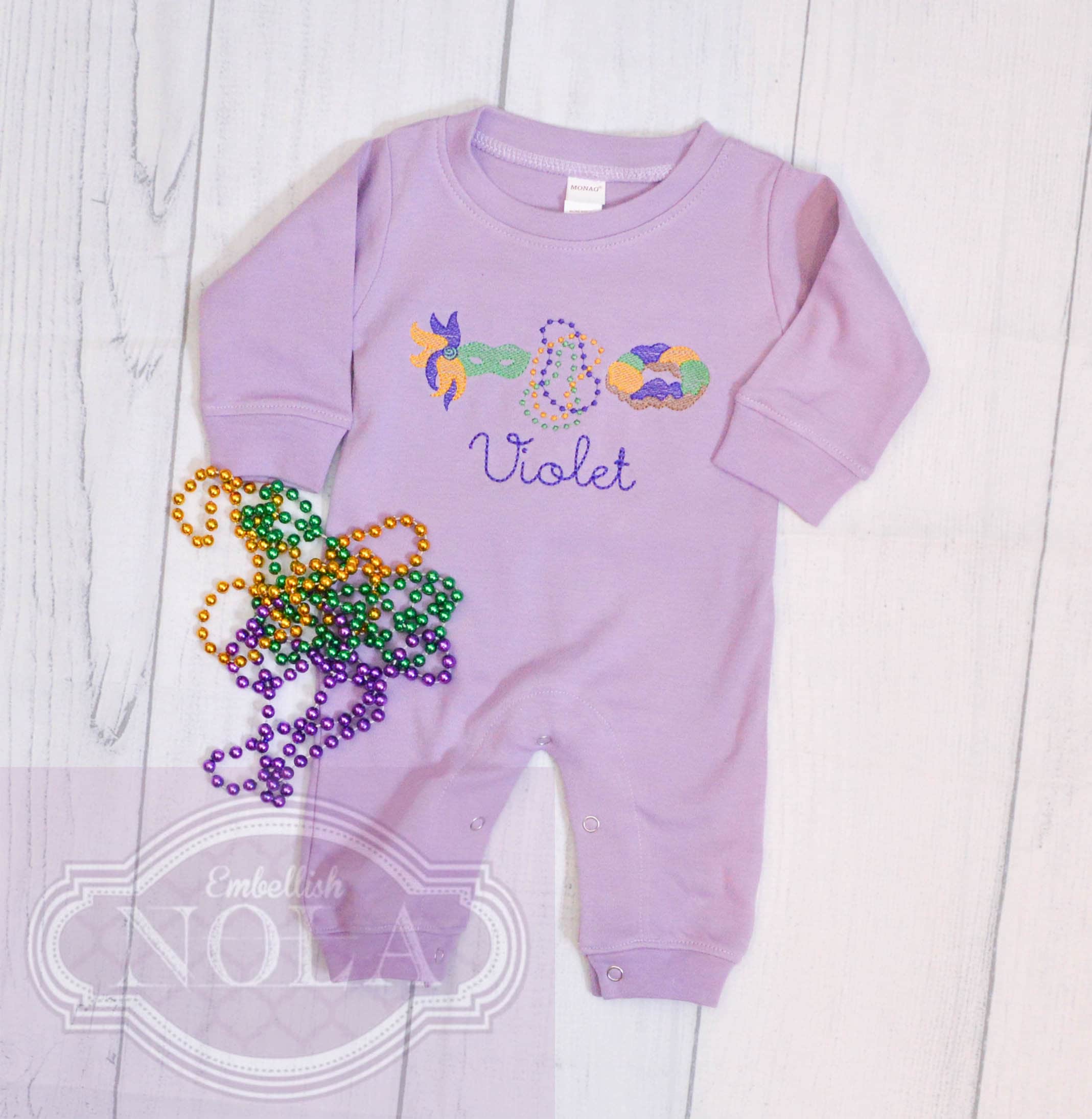 Mardi Gras Strampler, Strick-Strampler, New Orleans, Mardi Gras Outfit, Parade Outfit, Baby Strampler