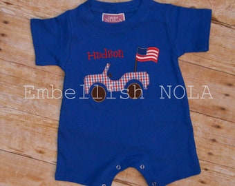 Patriotic Independence Day American Flag Truck 4th of July Memorial Day Romper