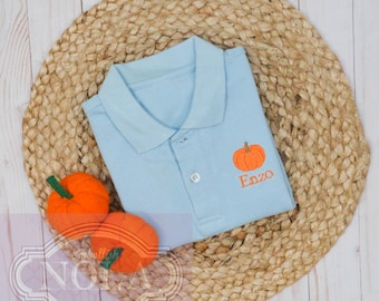 Pumpkin with Monogram Collared Shirt, Fall Shirt, Fall Outfit