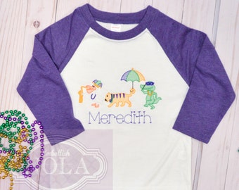 Animal Parade Embroidered Raglan Shirt, Mardi Gras Shirt, Mardi Gras Outfit