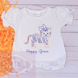 Tiger Girl Embroidered Romper, Purple and Gold image 7