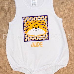 Purple and Gold Tiger Boy Applique Knit Bubble