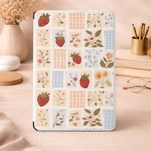 Jordgubbsmönstrat Kindle-skal Cottagecore-fodral för Kindle Paperwhite 12, 11, Signature, Kids, Kindle 2024, Oasis 3, Colorsoft, Scribe 10.2