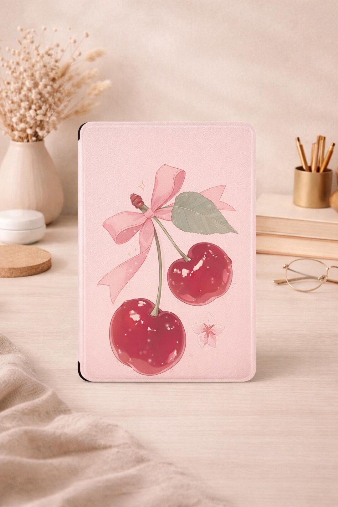 Cherry Kindle Case Pink Bow Fruit Cover for Kindle Paperwhite 12, 11 ...