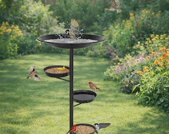 Metal Bird Bath and Feeder: Multi-Tiered Garden Yard Decor, Bird Watching Station