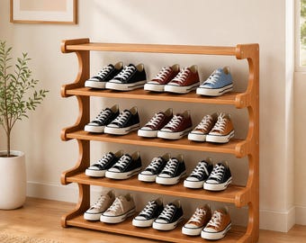 Bamboo Shoe Rack Multi Tier Shoe Organizer Space Saving Storage Shelf for Entryway Bedroom Closet 3 5 6 Tier Options.
