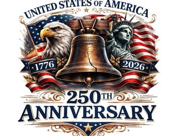 USA 250-jähriges Jubiläum PNG, Amerika 1776-2026 Patriotischer Adler Liberty Bell Design, USA 250 Jahre PNG, 4. Juli Sublimation PNG