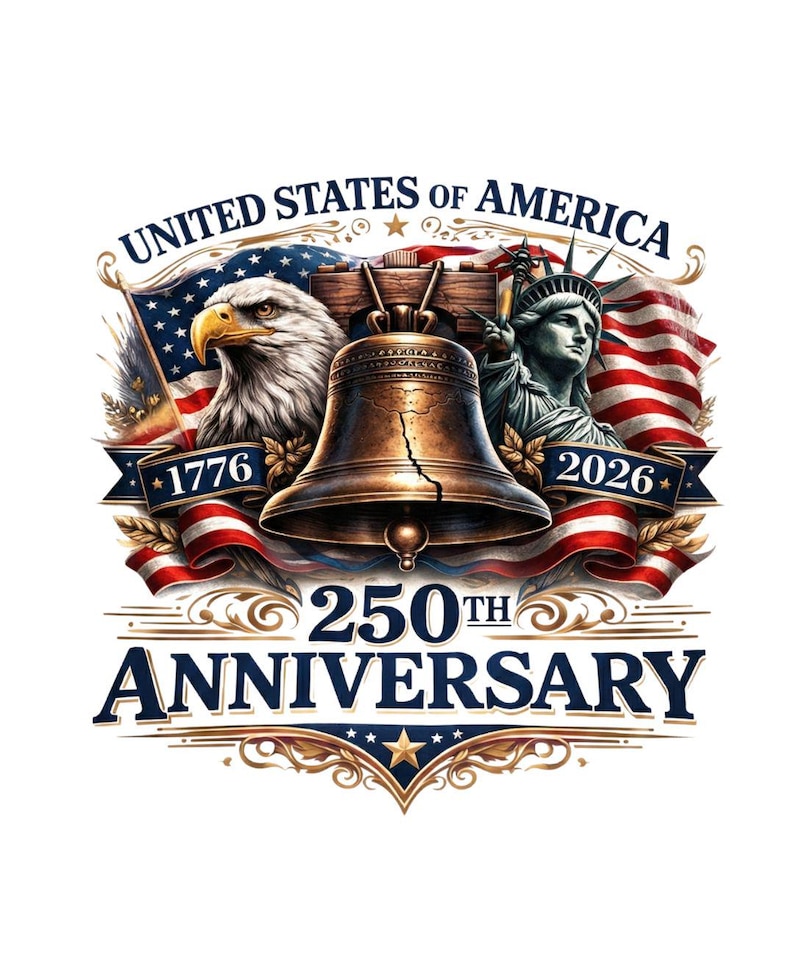 USA 250th Anniversary PNG, America 1776-2026 Patriotic Eagle Liberty Bell Design, United States 250 Years png, 4th of July Sublimation PNG,