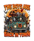 Halloween Horror Crew PNG,  The Boys Are Back In Town Shirt Design, Spooky Slasher Gang Retro Van Graphic, Halloween Sublimation PNG product logo