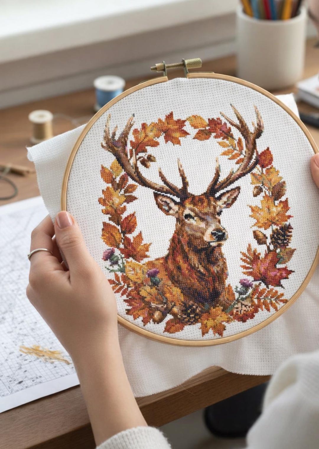 Stag Deer Cross Stitch Pattern PDF, Autumn Woodland Portrait, Forest ...