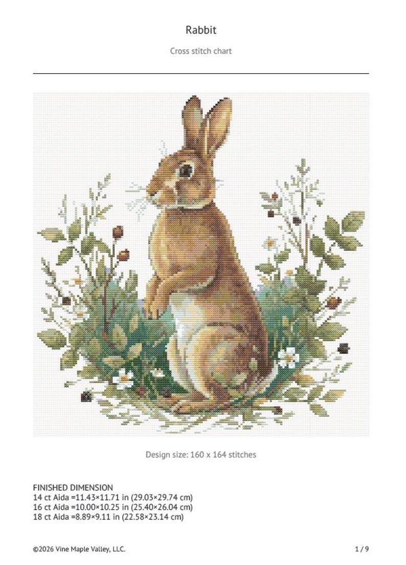 Bunny Rabbit Cross Stitch Pattern PDF, Woodland Bunny Portrait, Floral ...