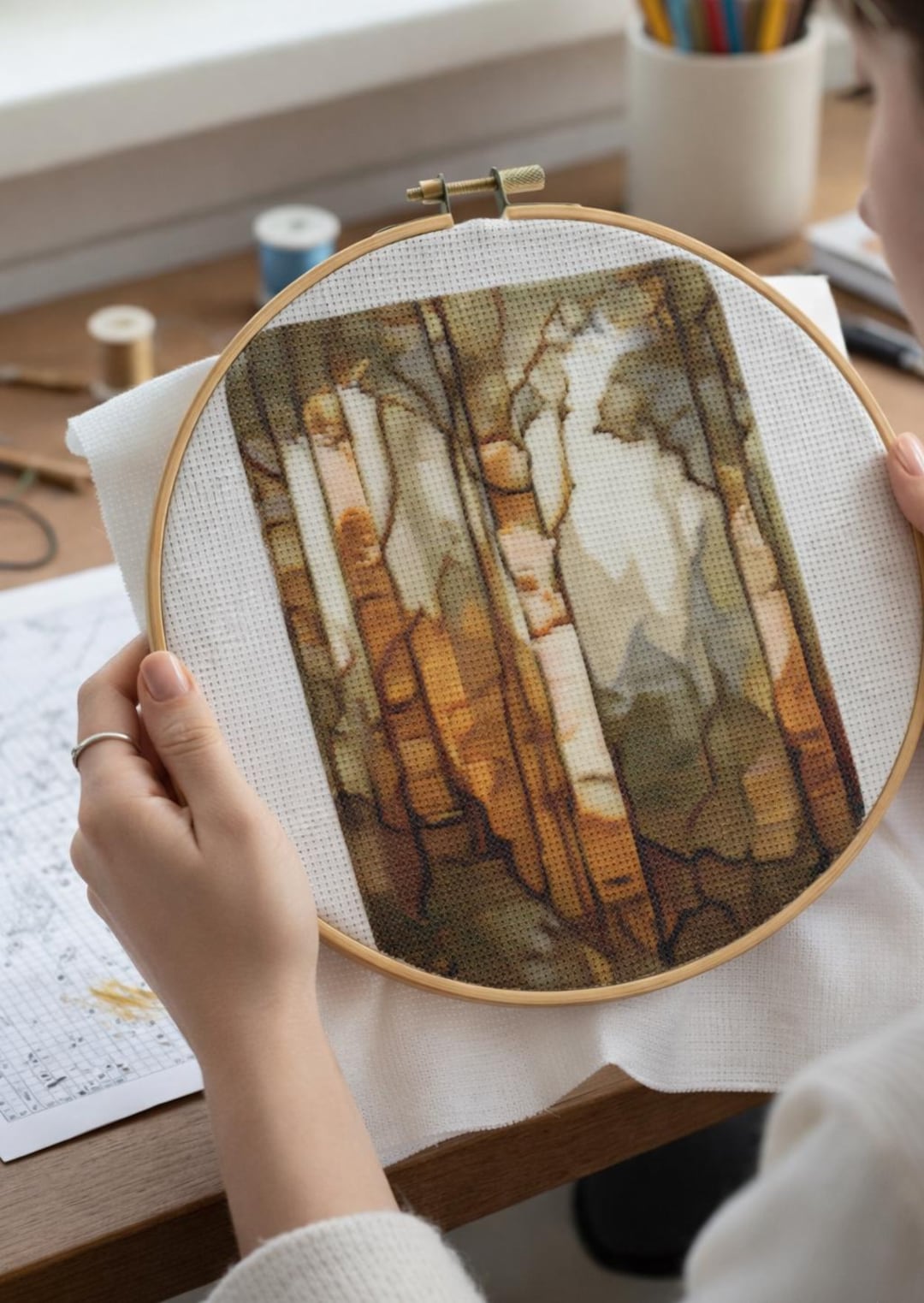 Birch Woodland Cross Stitch Pattern PDF, Autumn Forest Landscape ...