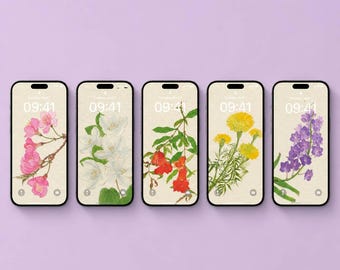 Floral Wallpaper Bundle, Botanical Phone Backgrounds, 4K Tablet Set (Digital Download)