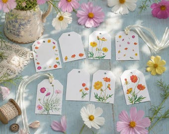 Printable Botanical Cosmos Gift Tags,  Cosmos Blossom Floral Labels, Digital Download Hang Tags Size 2x3.5", A4 Letter PDF JPG PNG