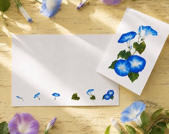 Printable Morning Glory Greeting Card Set 5x7 Botanical Floral Birthday Blank Card Botanical Illustration Instant Download PDF JPG PNG