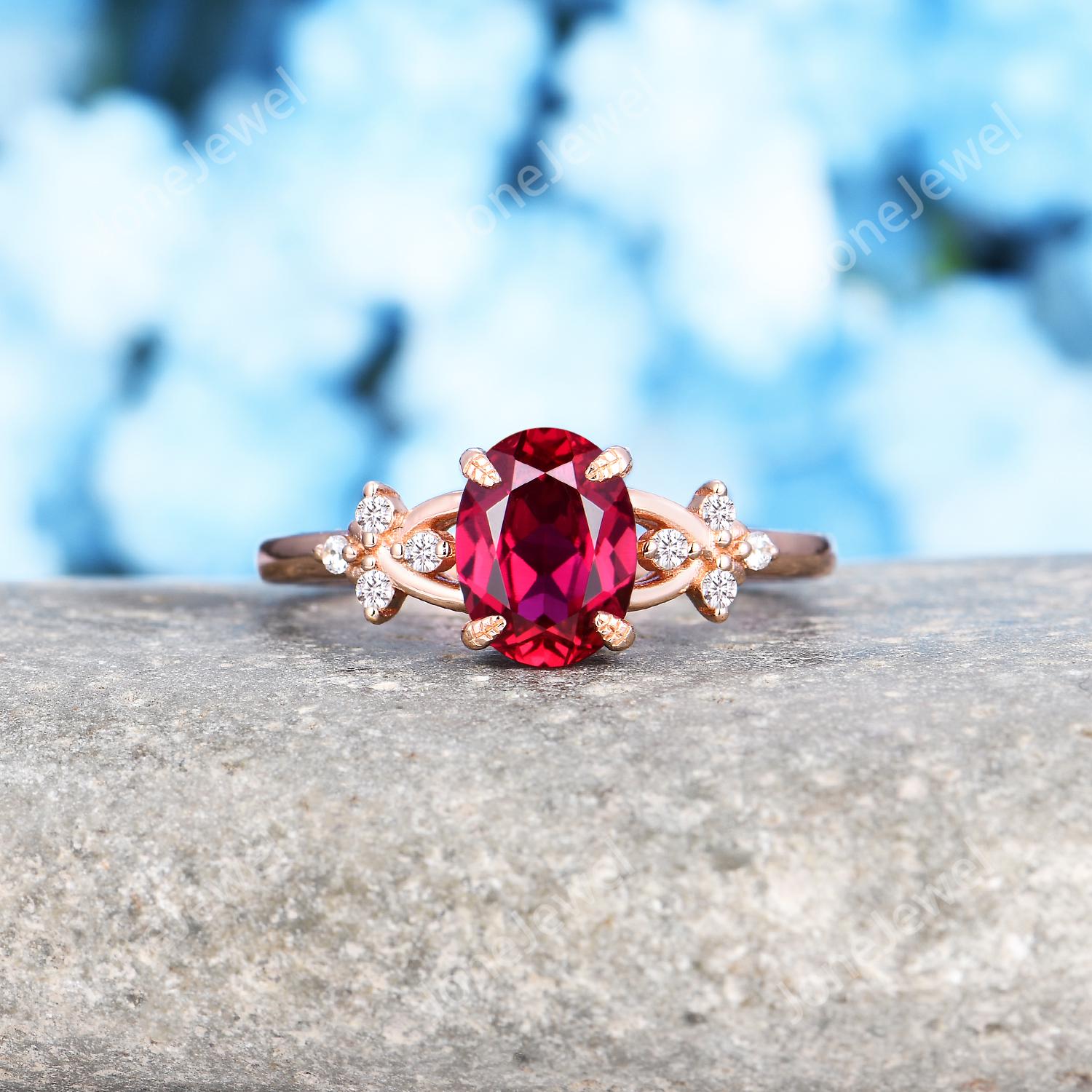 Unique Oval Ruby Couples Ring Rose Gold His and Hers Wedding Band ...
