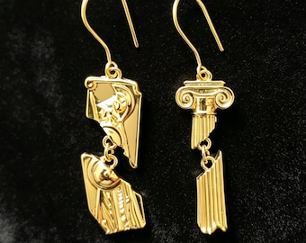 Ancient Roman Gilded Mismatched Drop Earrings for Historical Fan | Neoclassical & Vintage Revival  | Archaeological Gift Women