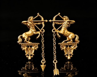 Vintage Centaur Archer Earrings, Mythological Greek Vintage Sagittarius Zodiac Earrings, Ancient Greco-Roman Inspired Statement Jewelry