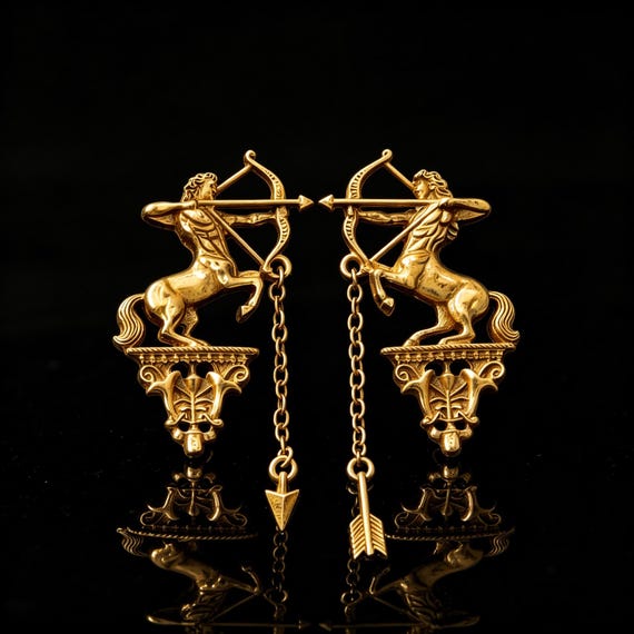 Vintage Centaur Archer Earrings, Mythological Greek Vintage Sagittarius Zodiac Earrings, Ancient Greco-Roman Inspired Statement Jewelry