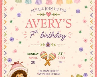 Verjaardagsuitnodiging Cafe Ole | Strawberry Shortcake Friends | Fiesta-verjaardagsuitnodiging | Digitale uitnodiging