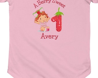 Personalized Strawberry Shortcake First Birthday Onesie | A Berry Sweet 1| Pink Birthday