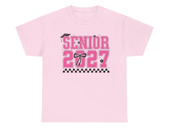 Senioren T-shirt 2027 | Afstudeerpetten, roze strik, dambord