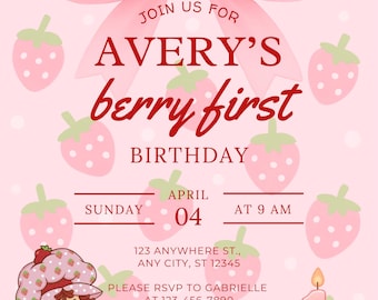 Strawberry Shortcake Berry: digitale uitnodiging 1e verjaardag