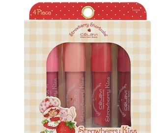 Lipglossset aardbei Shortcake | 4-delige gearomatiseerde lipglosscollectie | Celavi Strawberry Kiss lipgloss