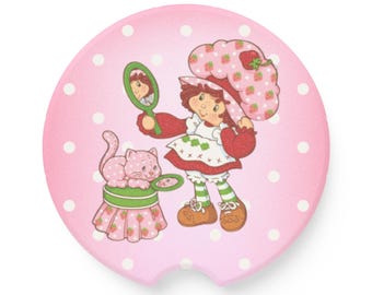 Posavasos para coche con diseño de Strawberry Shortcake / Portavasos de esteatita absorbente con diseño retro de frutos rojos